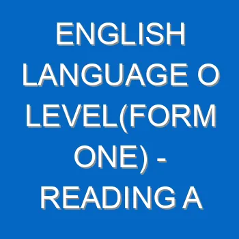 English Language O Levelform One Reading A Variety Of Texts 878