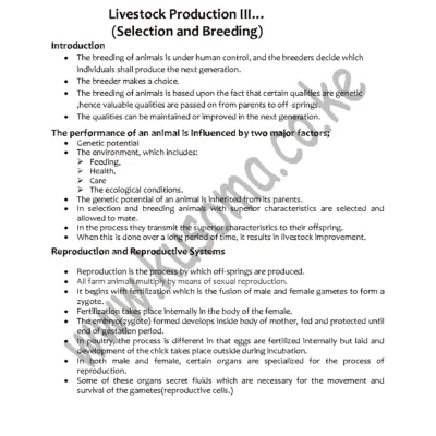 Agriculture O Levelform Three Notes Livestock Production