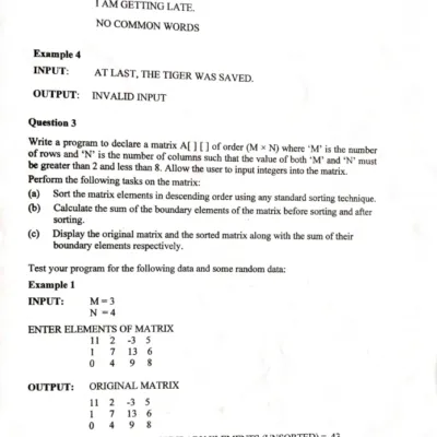 Isc Computer Practical Paper 2021 Question 3 Solved Matrix Program