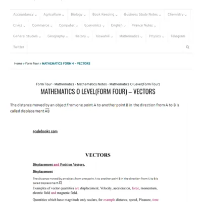 Mathematics O Levelform Four Notes Vectors