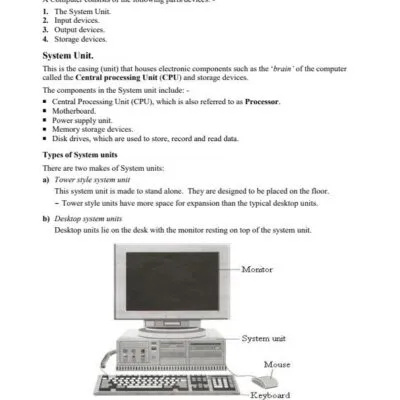 Topic 2 The Computer Computer Form One Notes